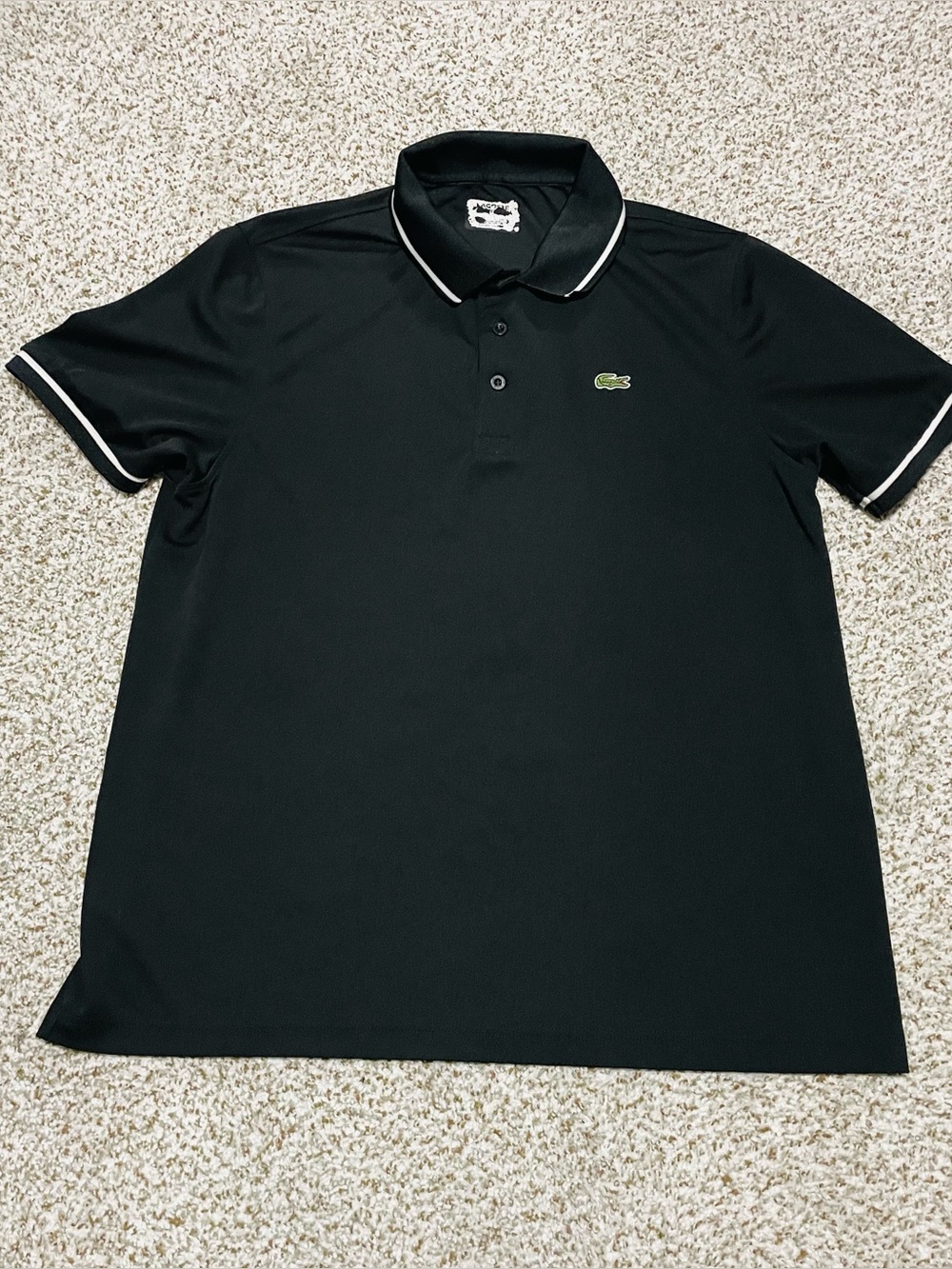 Lacoste Men’s Black Polo with White Piping and Green Croc